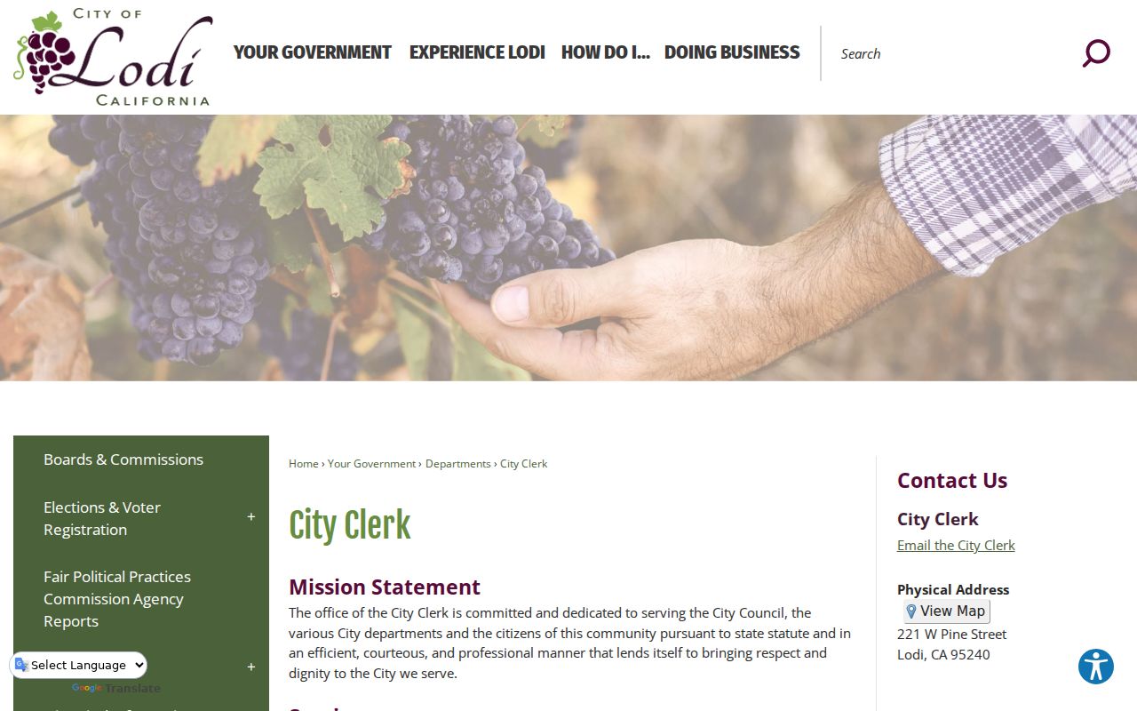 Lodi residents directory reference to the Lodi City Clerk records office