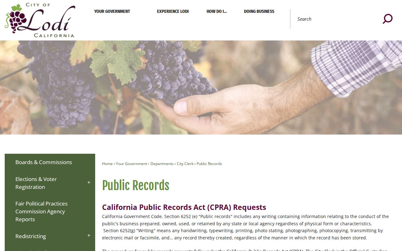 Lodi residents directory reference to Lodi public records requests
