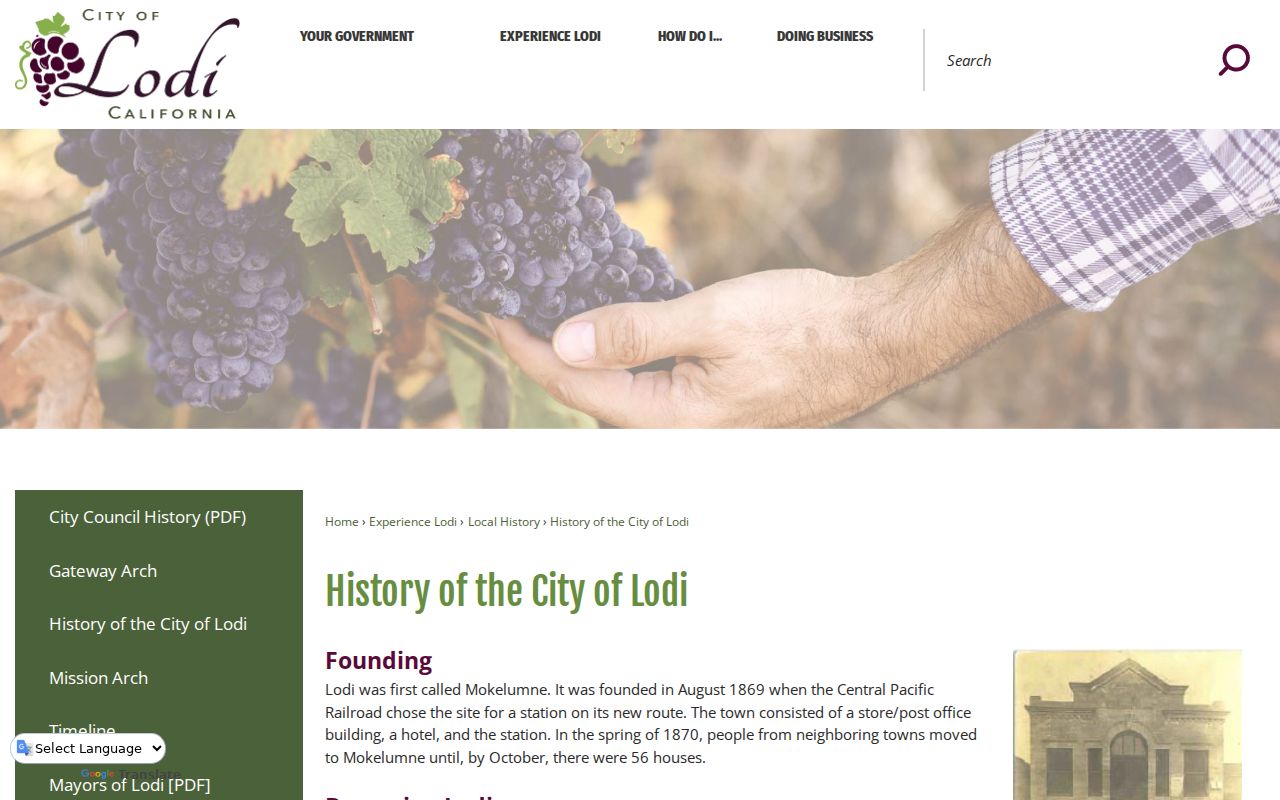 Lodi previous residents official Lodi history chronology