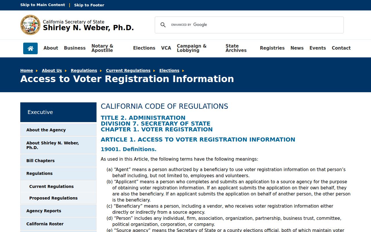 Lodi ZIP code directory California voter information access rules
