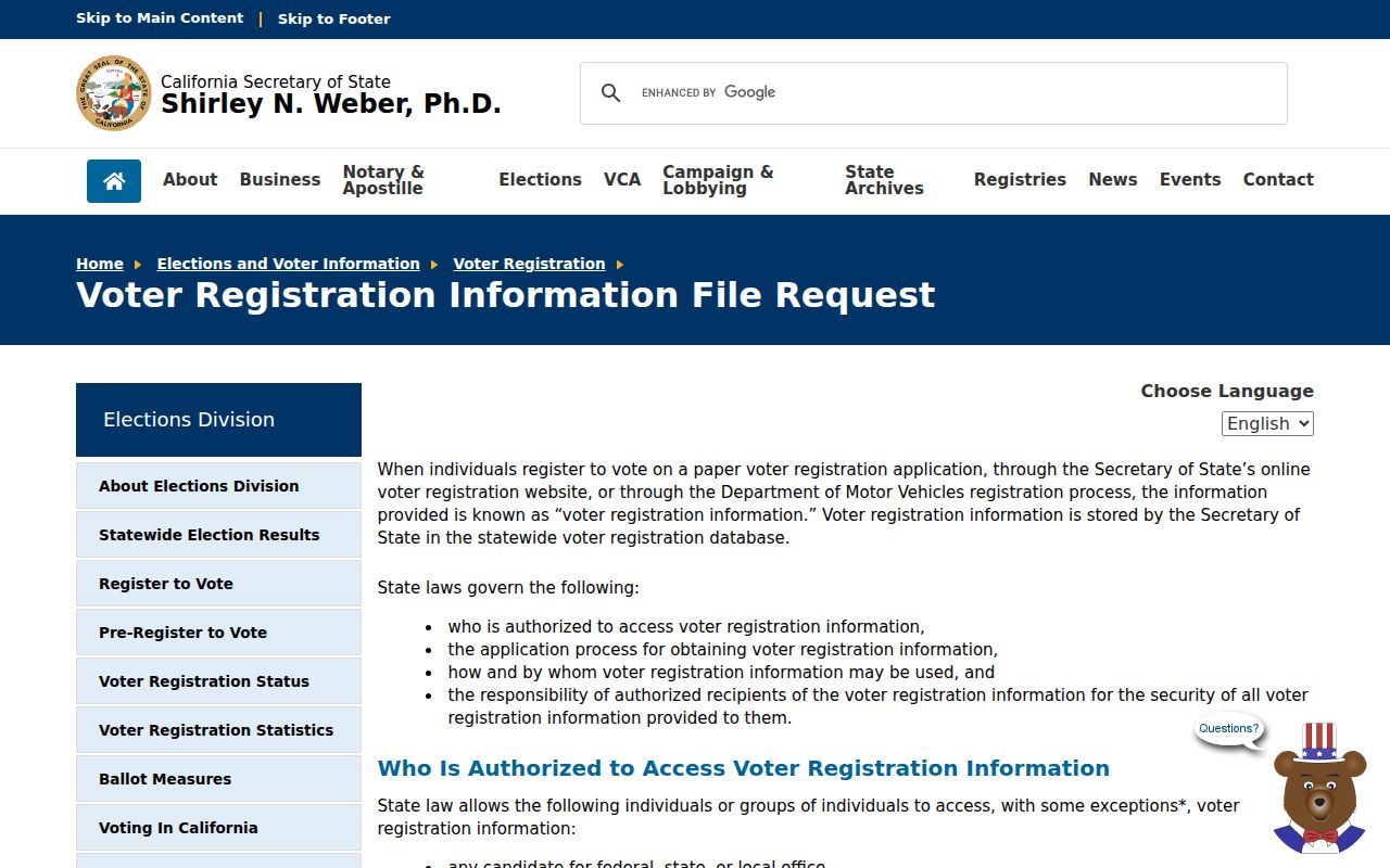 Lodi ZIP code directory California voter file request information
